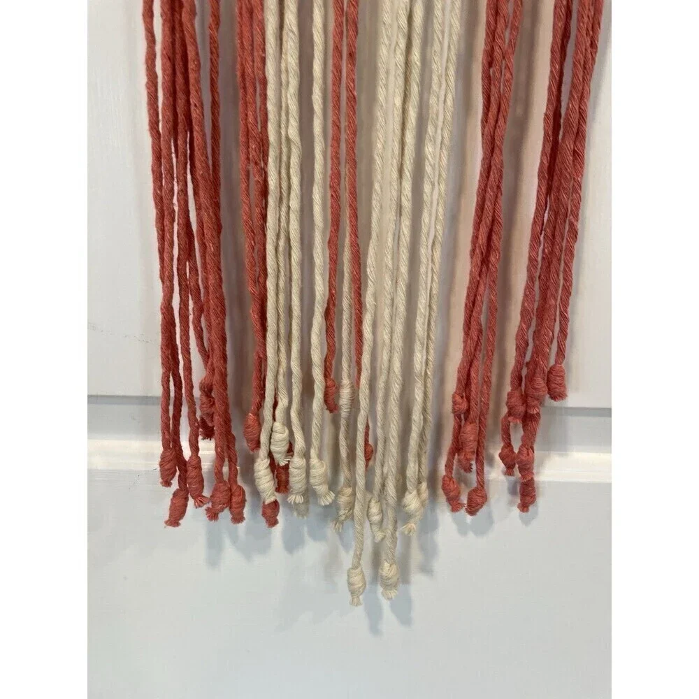 Macrame Wall Hanging Boho Pink Tassel Wall Art Tapestry for Bedroom Living Room